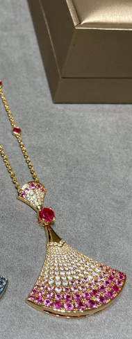 bulgari large gradient blue fan skirt collar chain rose gold pink necklace xla69