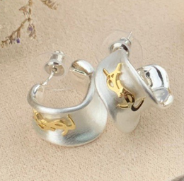 ysls new c shaped brushed gold and silver dual color earrings eha125