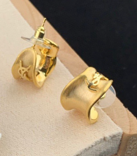 ysls new c shaped brushed gold and silver dual color earrings eha125