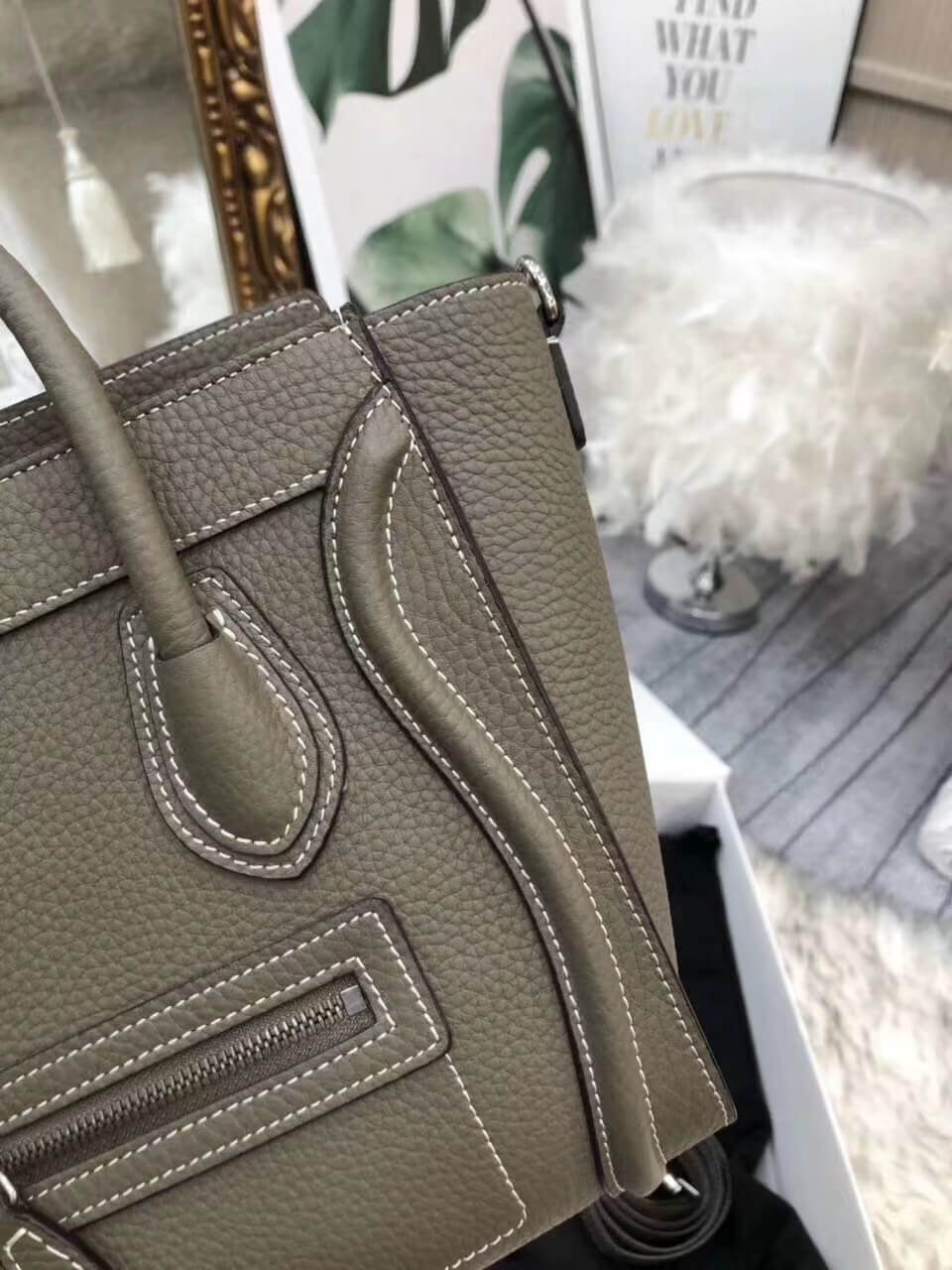 nano luggage bag in drummed calfskin shoulder bag handbag grey 070301