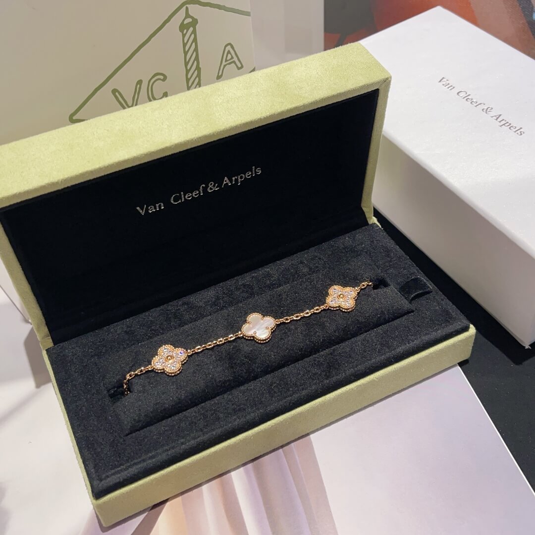 2023 new summer luxury four leaf grass five flower bracelet rose gold slvca5c01