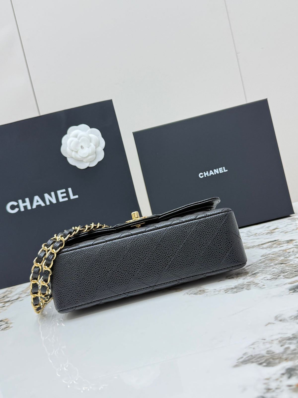 Chanel Classic Flap Bag Black Grained Calfskin Gold Hardware AS1113