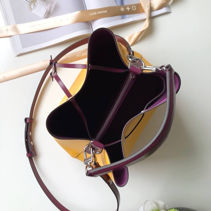 54369 lockme bucket messenger bucket bag handbag shoulder bag yellow lambskin