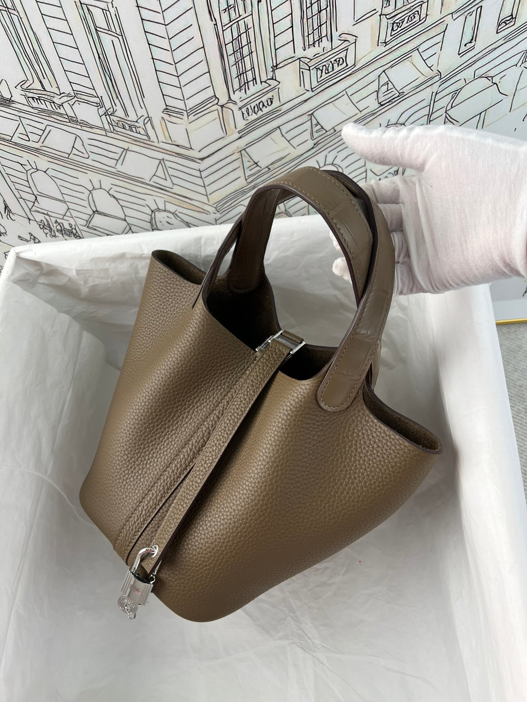 Hermes Picotin 18 Touch Crocodile Elephant Grey Silver Hardware HM18T22