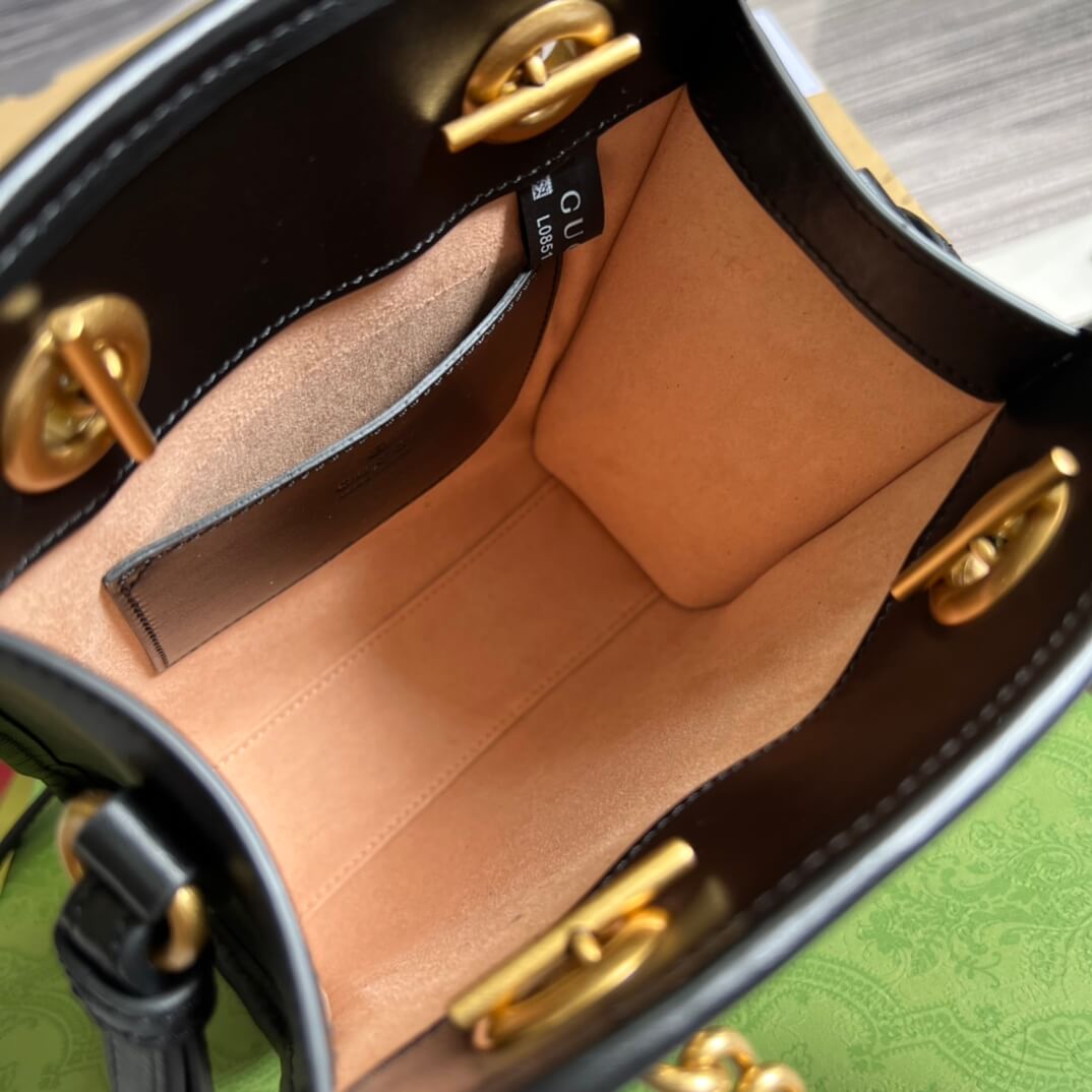 696123 gg mini handbag 16cm black cowhide real leather shoulder bag cross body bags handbag