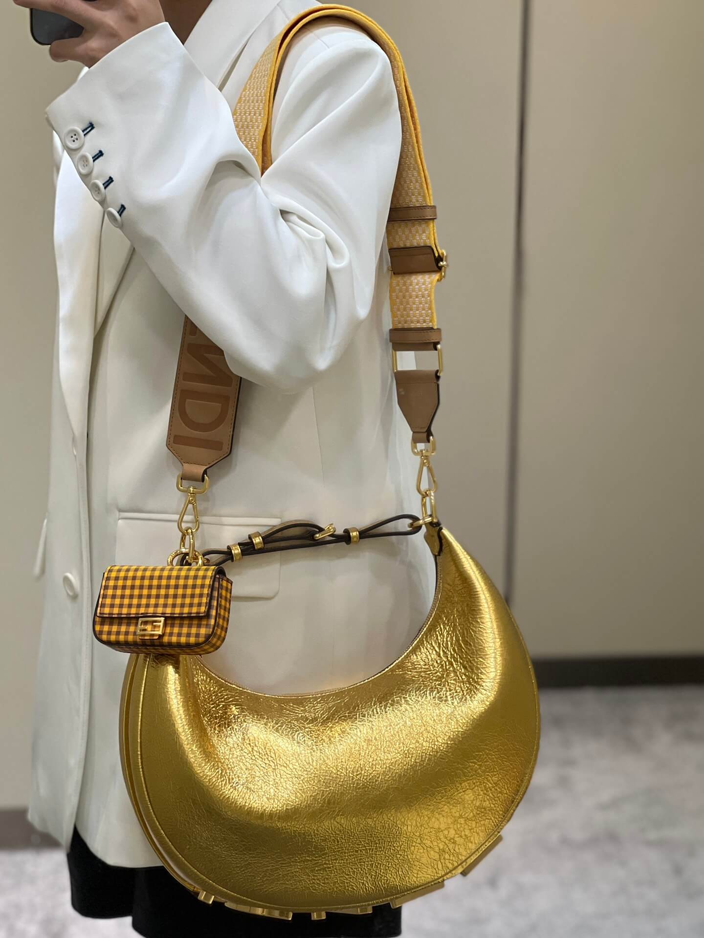 80056 fd fendigraphy small gold leather bag