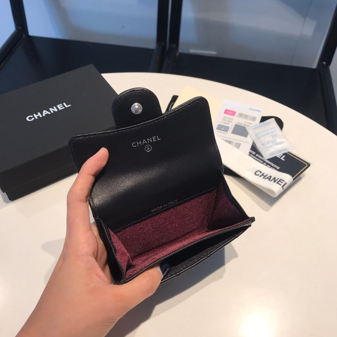 cha wallet lambskin leather silver calsp black free shipping