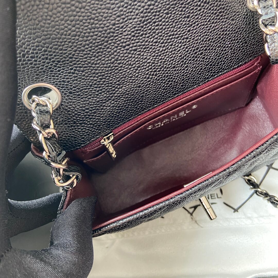 cha mini classic flap handbag caviar black silver 1115