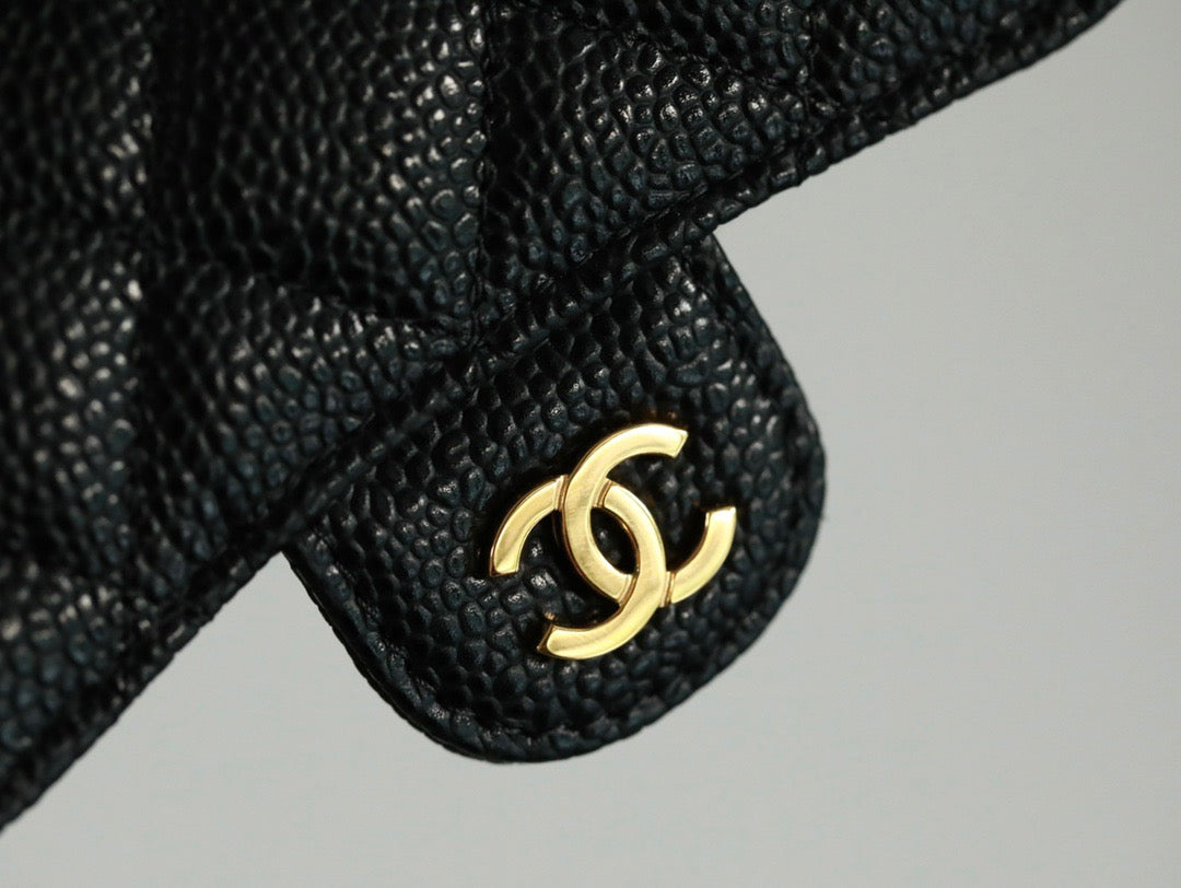 cha wallets caviar leather black gold xx240623