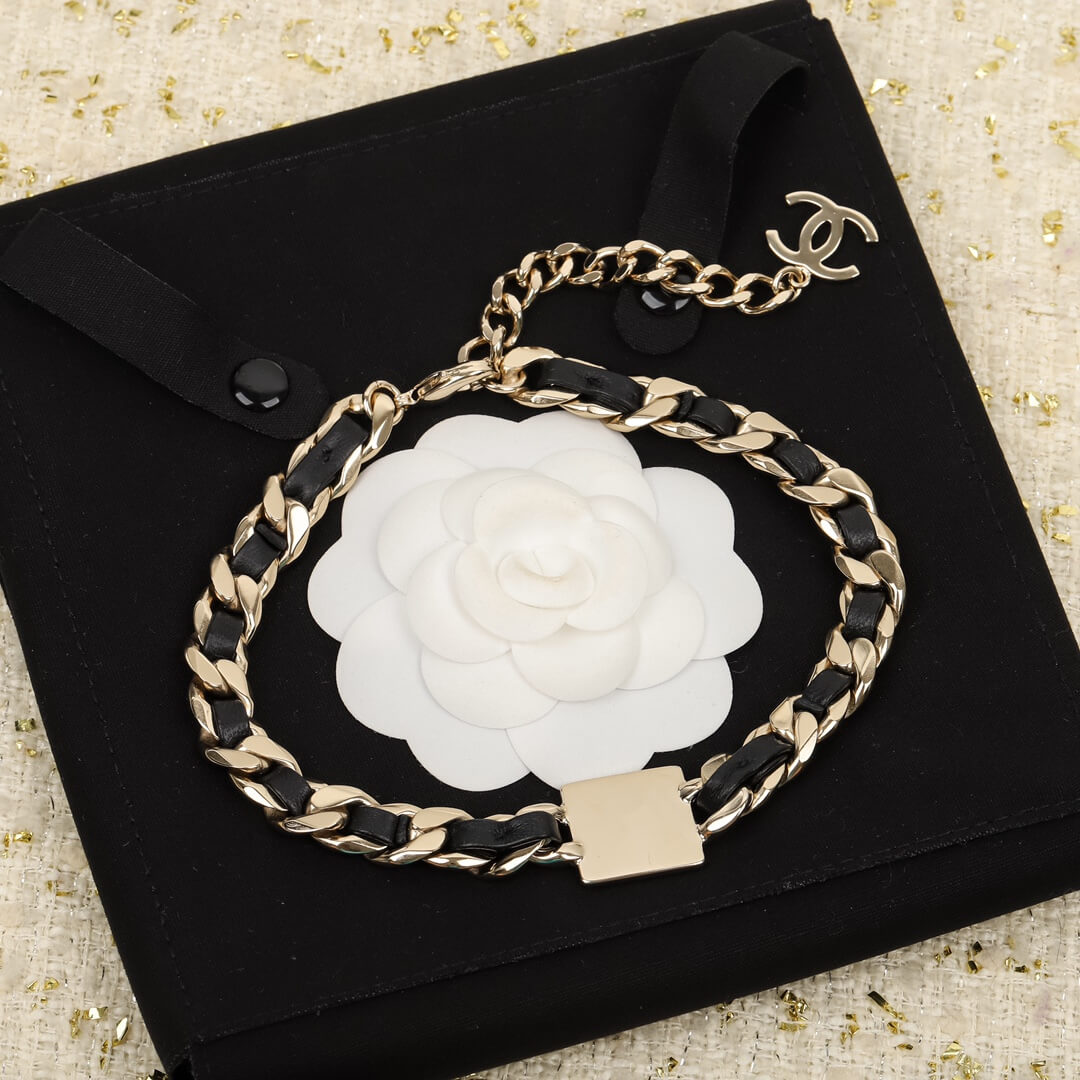 cha double c leather choker collar chain vintage xl13168a19