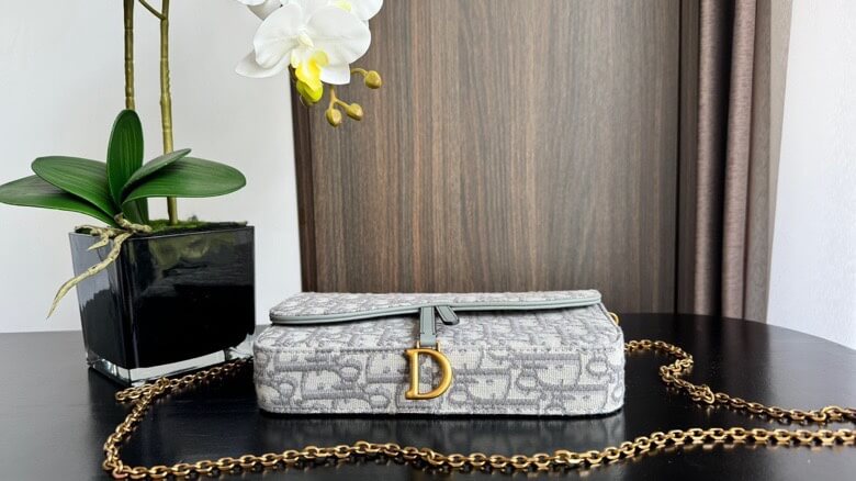 dior long saddle wallet with chain crossbody bag grey 83133