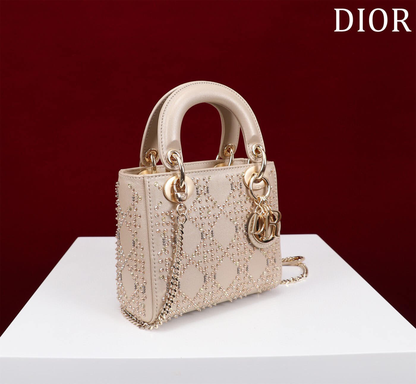 dio mini lady bag 17cm gold with diamond 44531