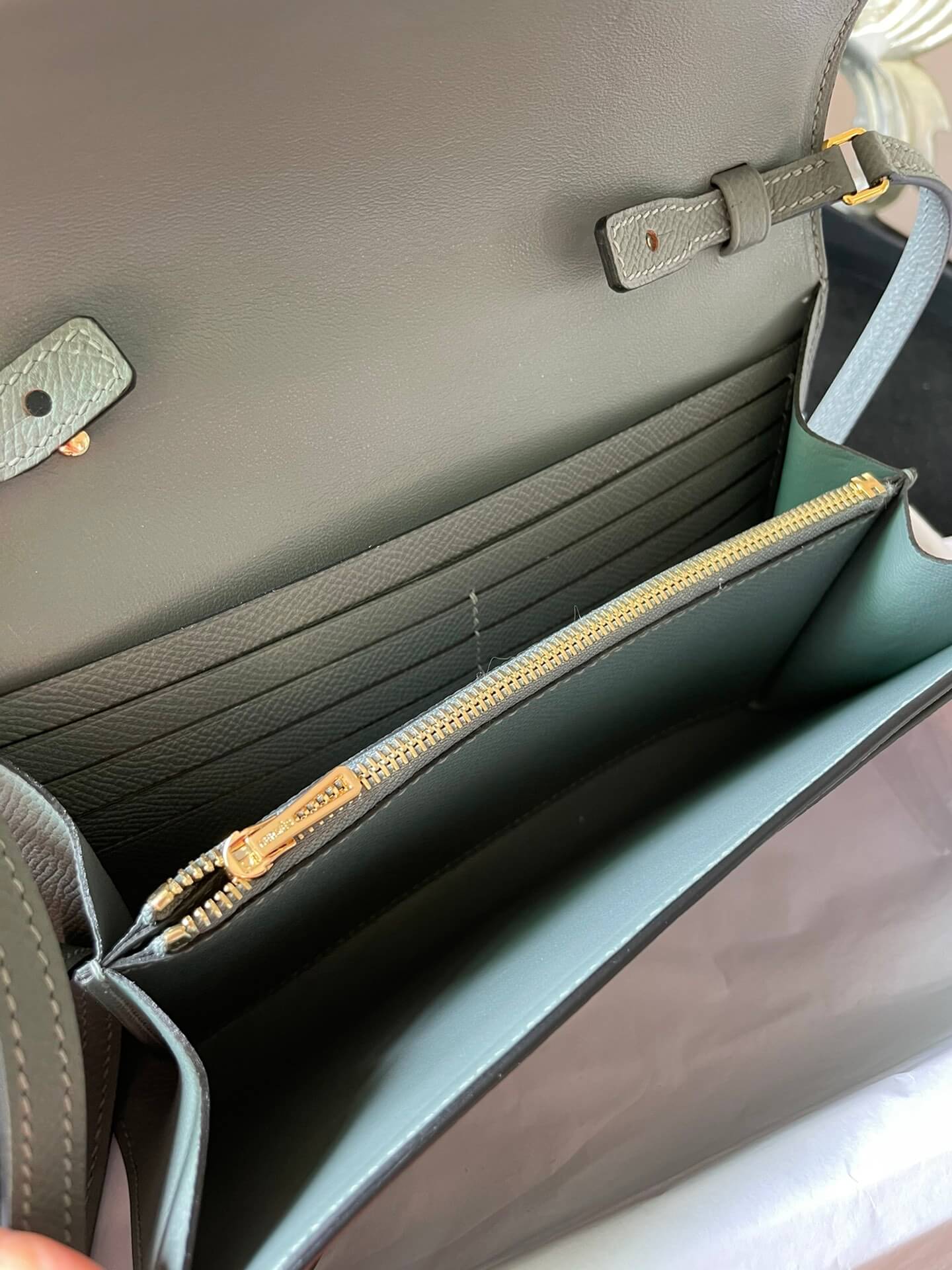 hm constance to go gold almond green epsom crossbody bag e7098875