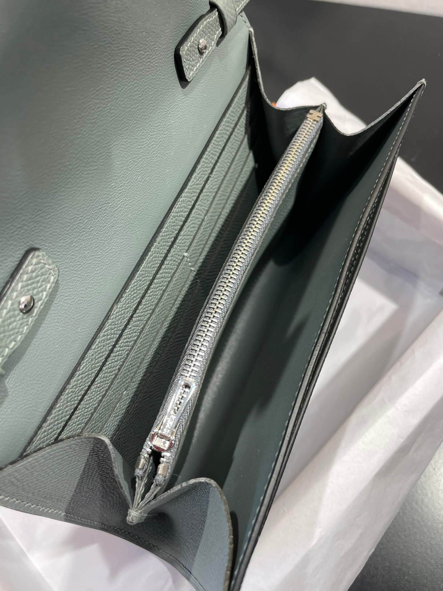 hm constance to go silver almond green epsom crossbody bag e7098875