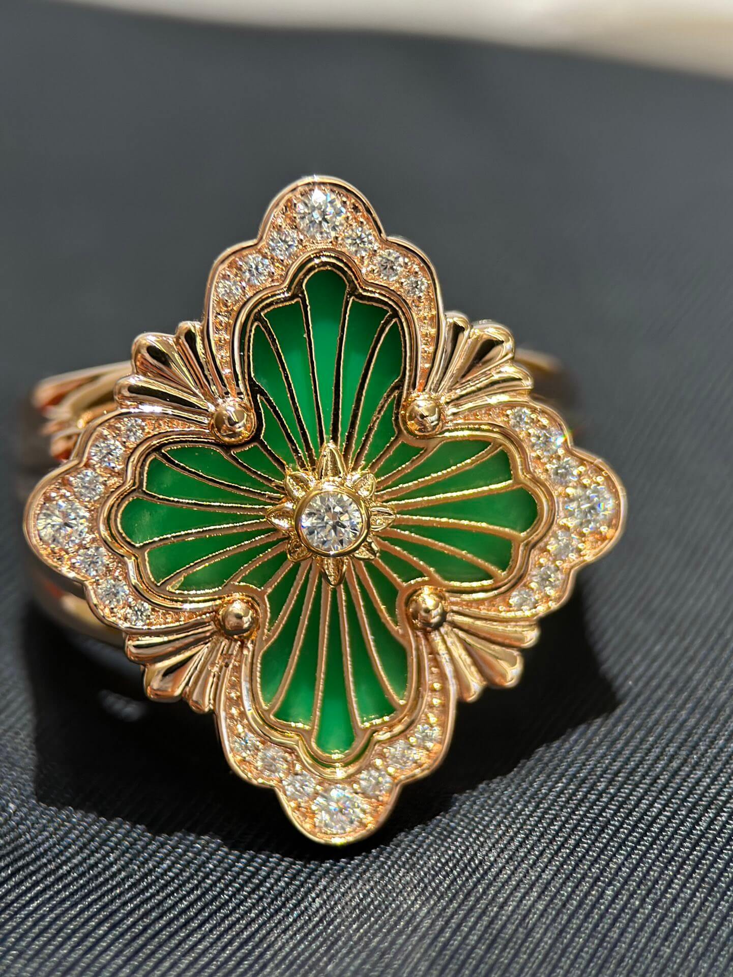 italian vintage court style brushed four leaf grass premium sense ring jzc1