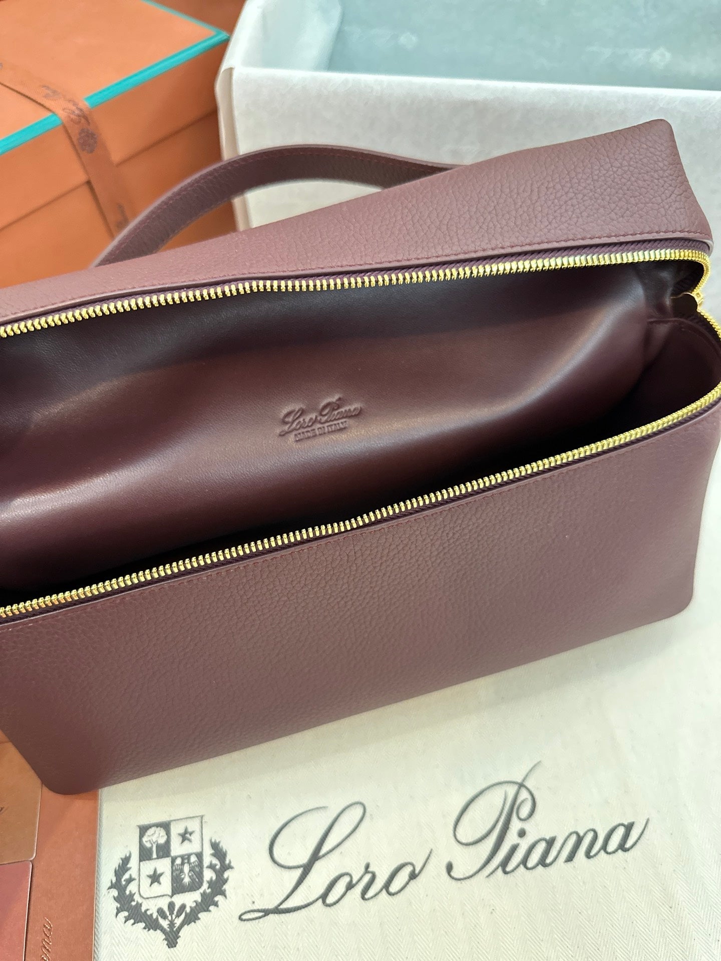 loro piana extra poket l27cm wine red gold hardware