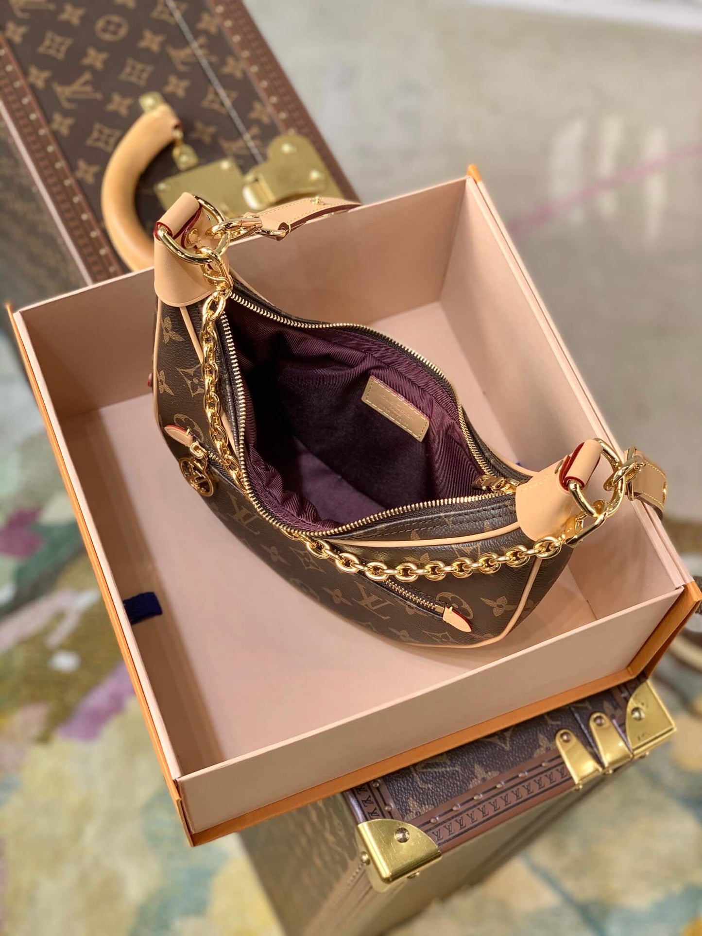 louis vuitton lv m44036 moon bag brown canvas monogram leather