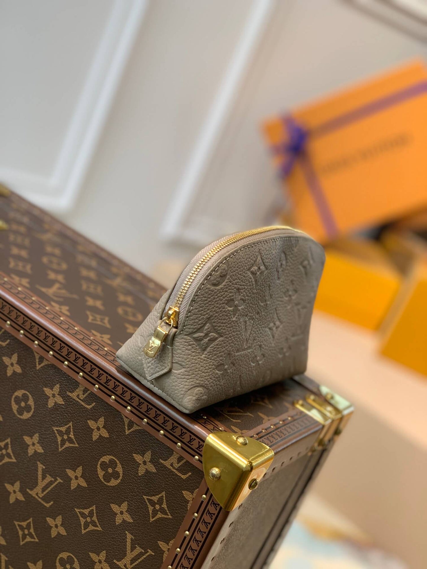 m47515 grey monogram 19cm cosmetic pouch cowhide real leather