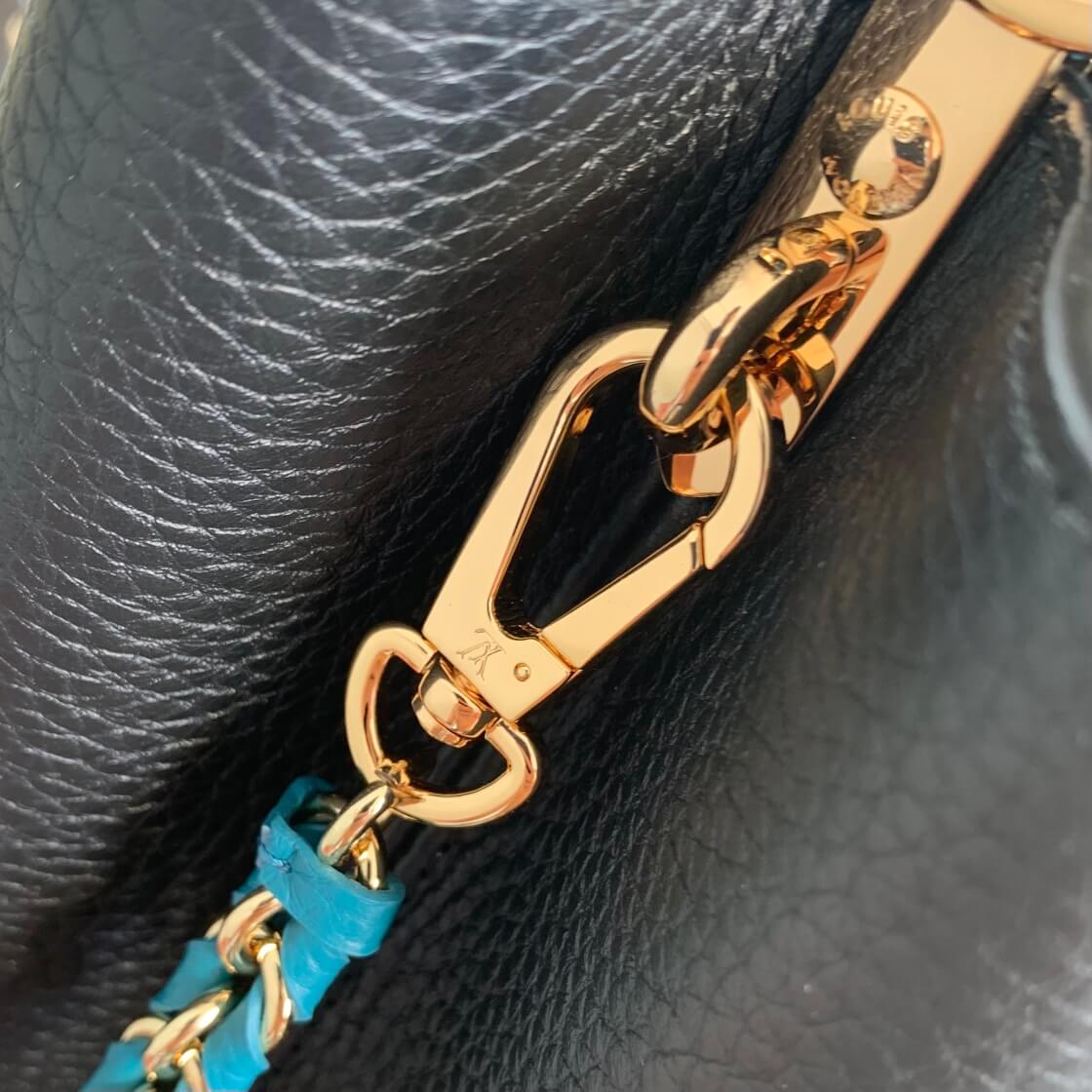 m59653 capucines bb black general blue 27cm cowhide real leather