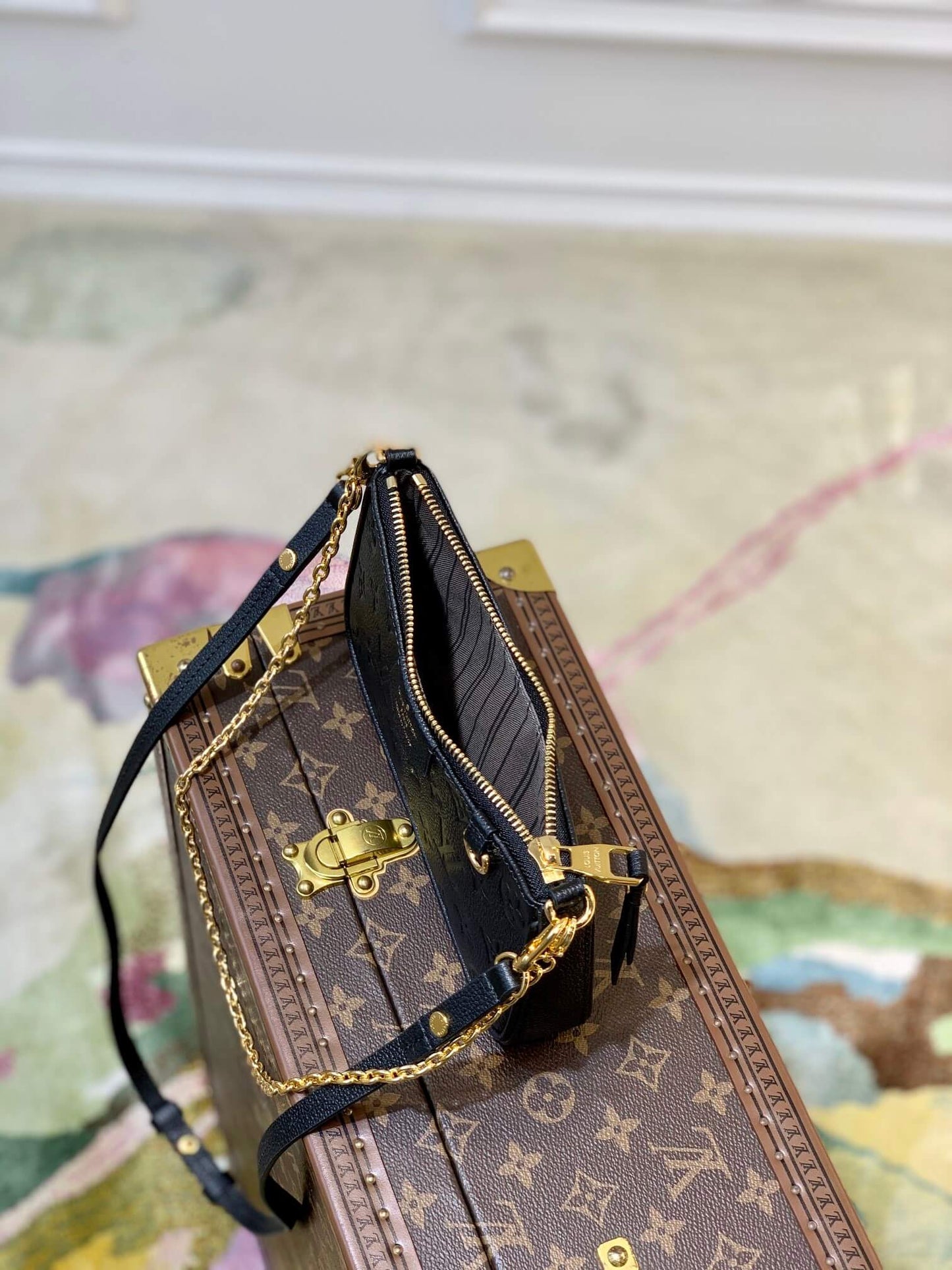 m80349 easy pouch on strap brown embossing