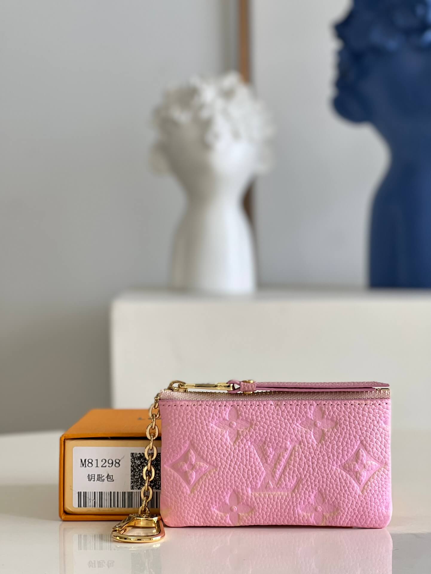 m81298 key pouch wallet embossing monogram pink free shipping m62650