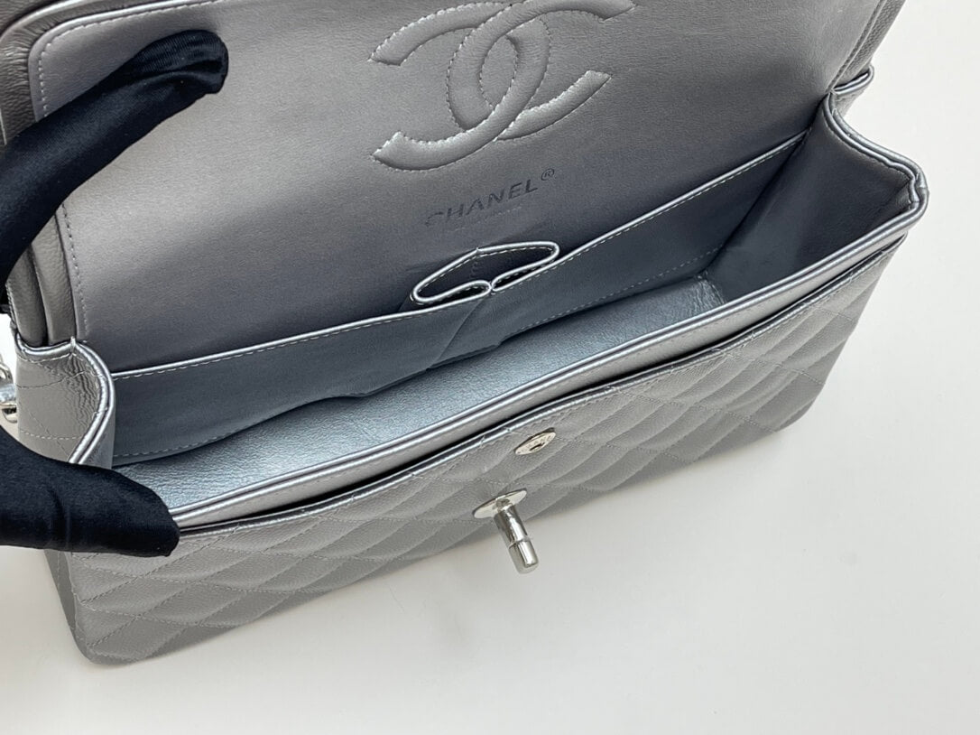 mi0712 classic flap shoulder bag cross body bags grey lambskin caviar 25cm