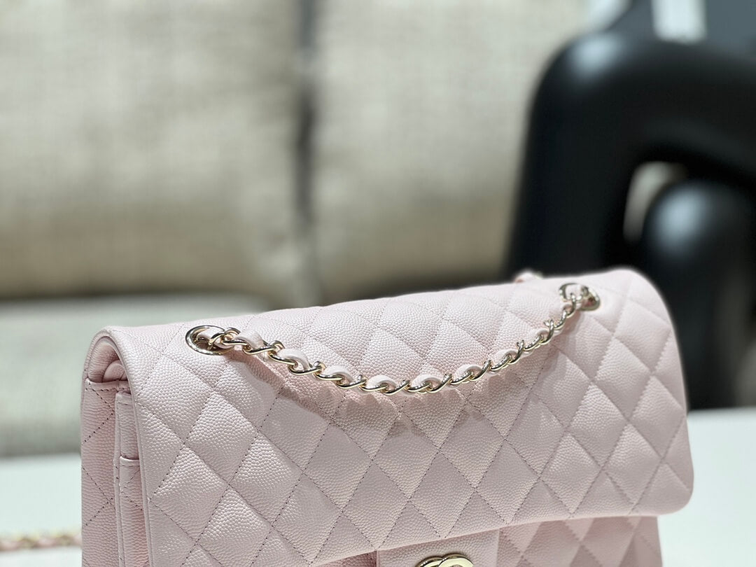 mi0712 classic flap shoulder bag cross body bags pink lambskin caviar 25cm