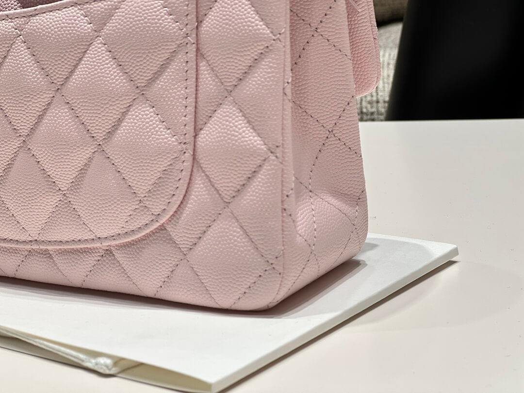 mi0712 classic flap shoulder bag cross body bags pink lambskin caviar 23cm