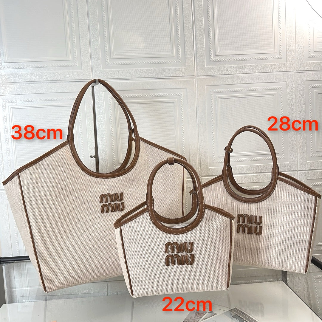 miumiu canvas leather tote handbag 5bg276 off white