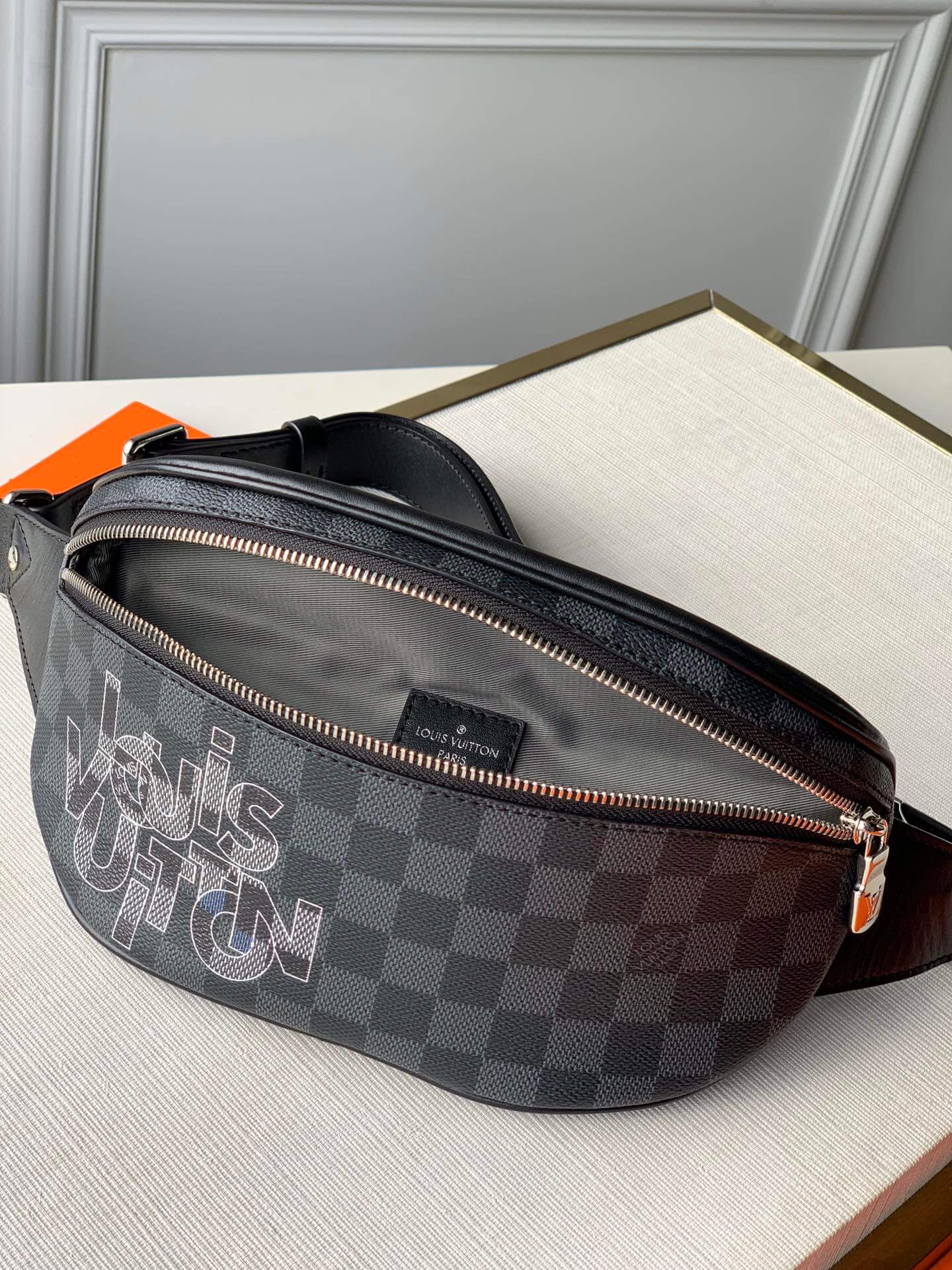 n40295 campus damier graphite cross body bags grey fanny pack calfskin mens bag