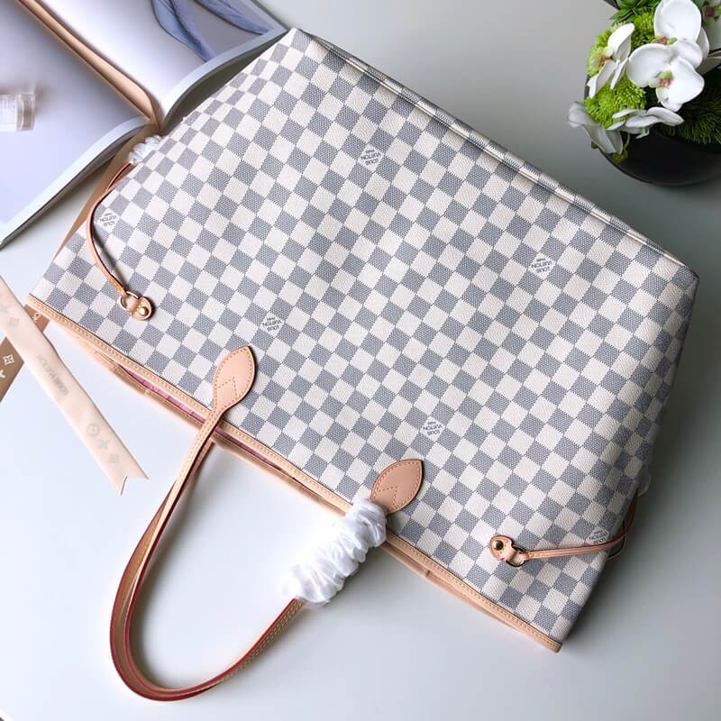 n41604 neverfull gm rose ballerine damier azur white pink inner