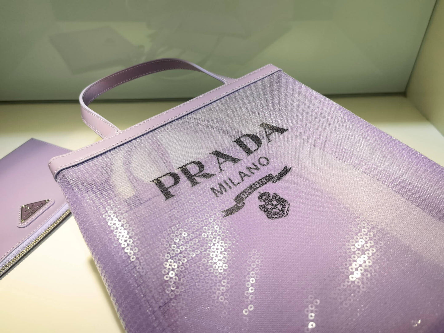 pra small shiny grid mesh tote bag purple 1bg417