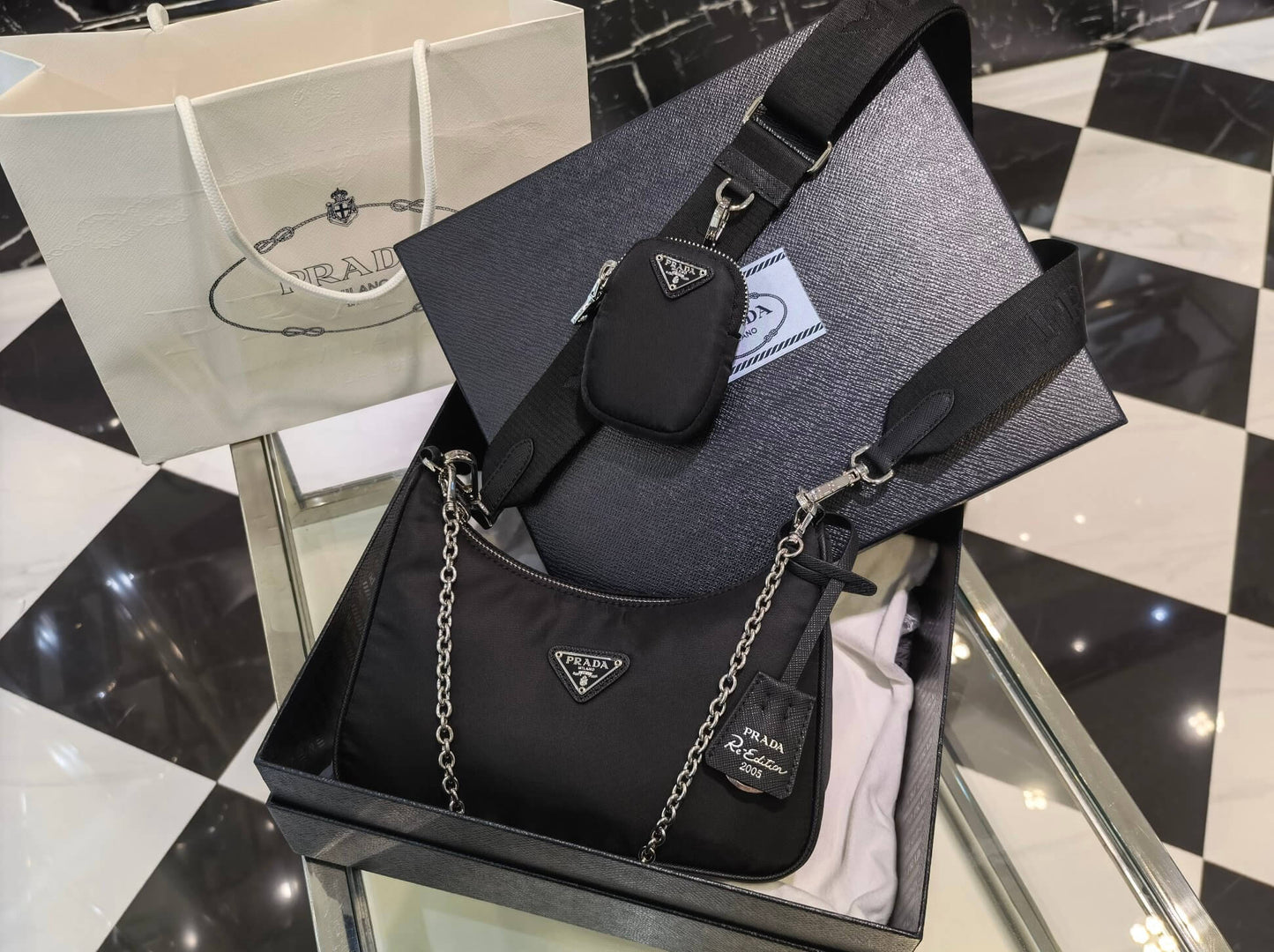 pra hobo 3 in one set bags saffiano nylon canvas black 1bh204