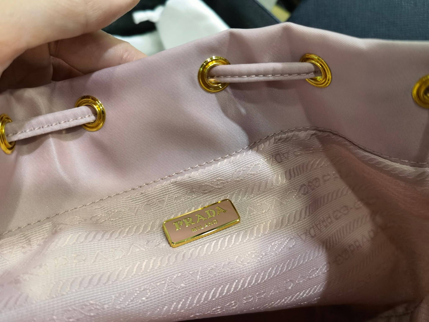 prada duet re nylon bucket bag pink 1bh038