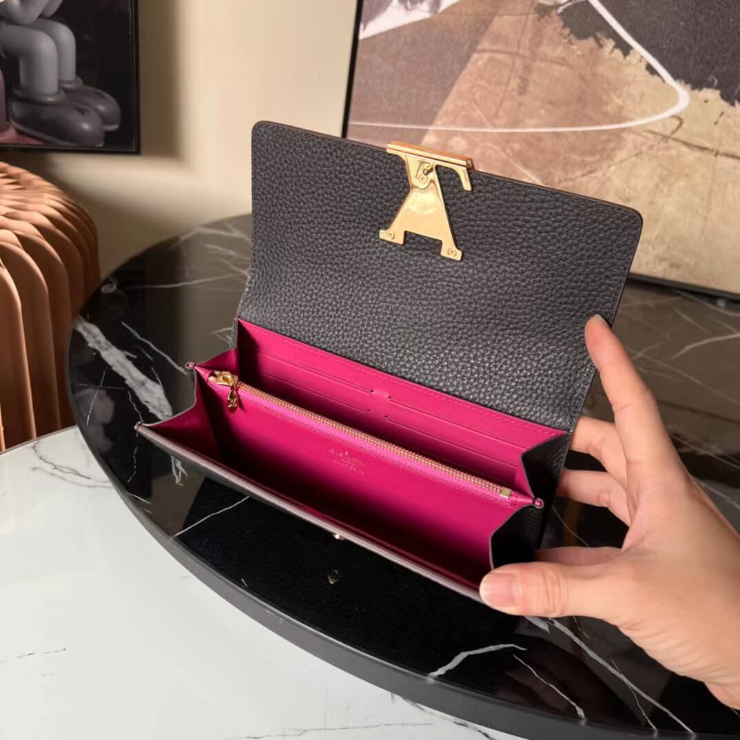 purse black cowhide real leather