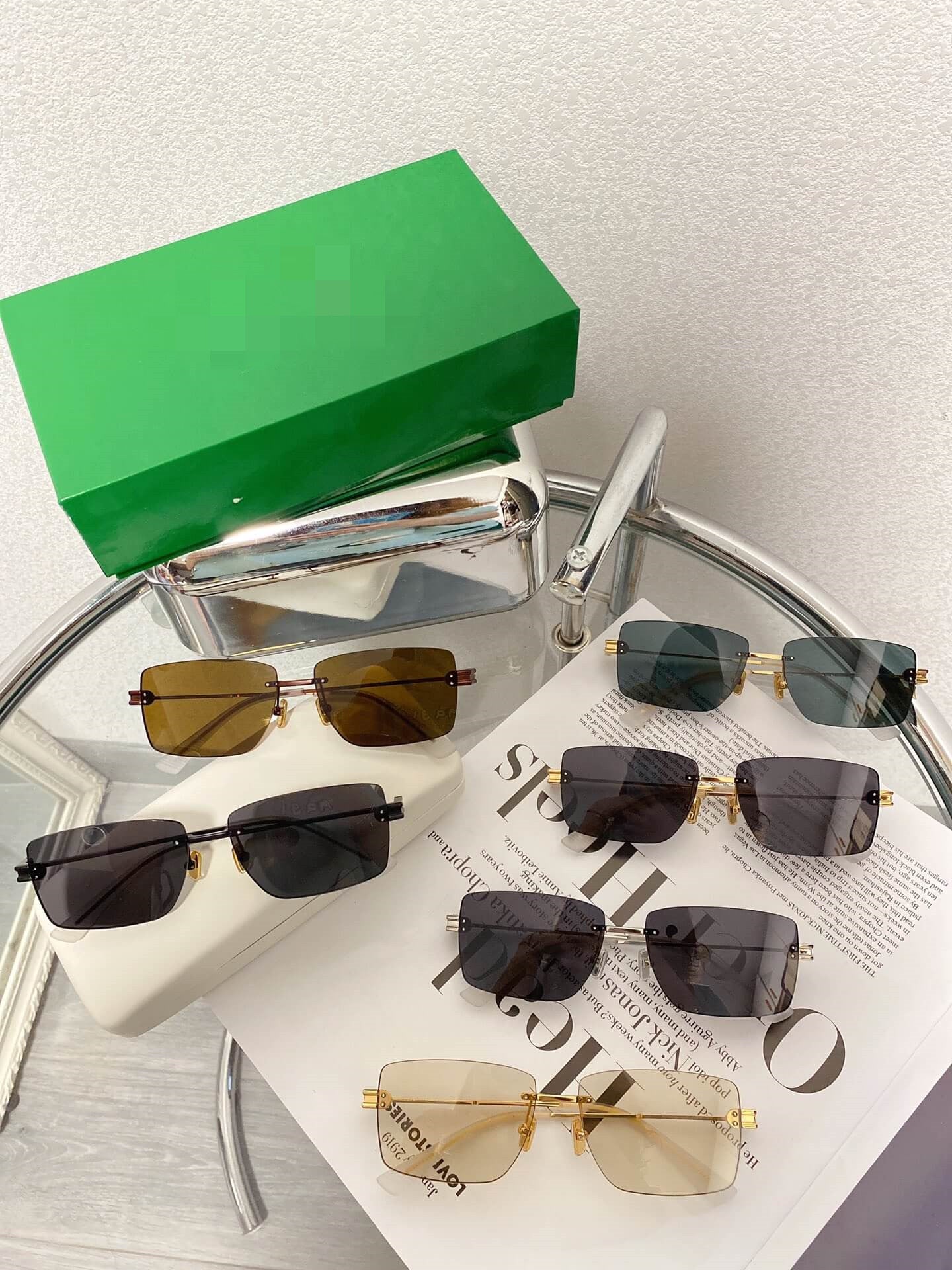 bottega veneta sunglasses unisex for summer metal rimless sunglasses free shipping