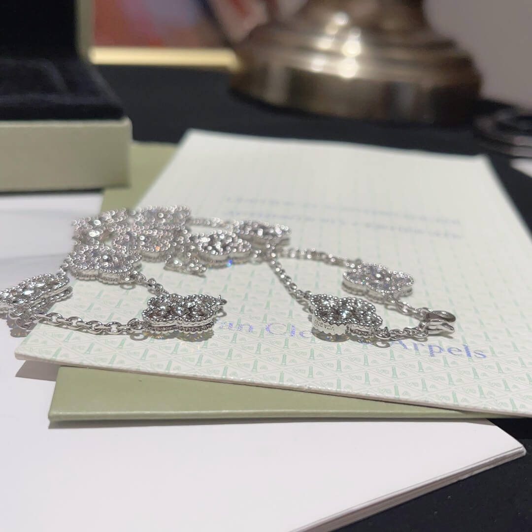 ten dropped four leaf grass 18k platinum full diamond short chain xlfd011c2