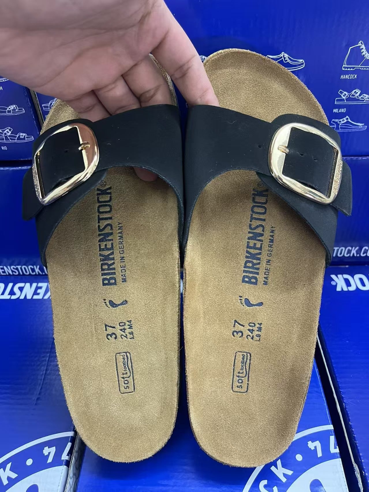 Black deer suede leather slippers XM0521