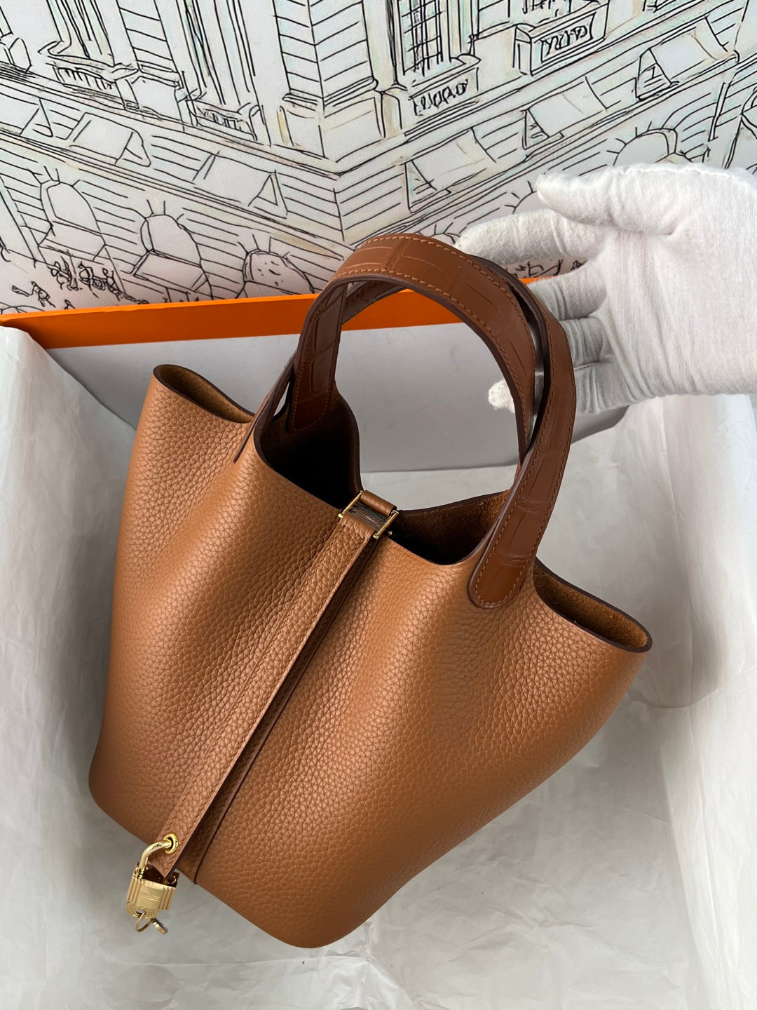 Hermes Picotin 18 Touch Crocodile Golden Brown Gold Hardware HM18T22