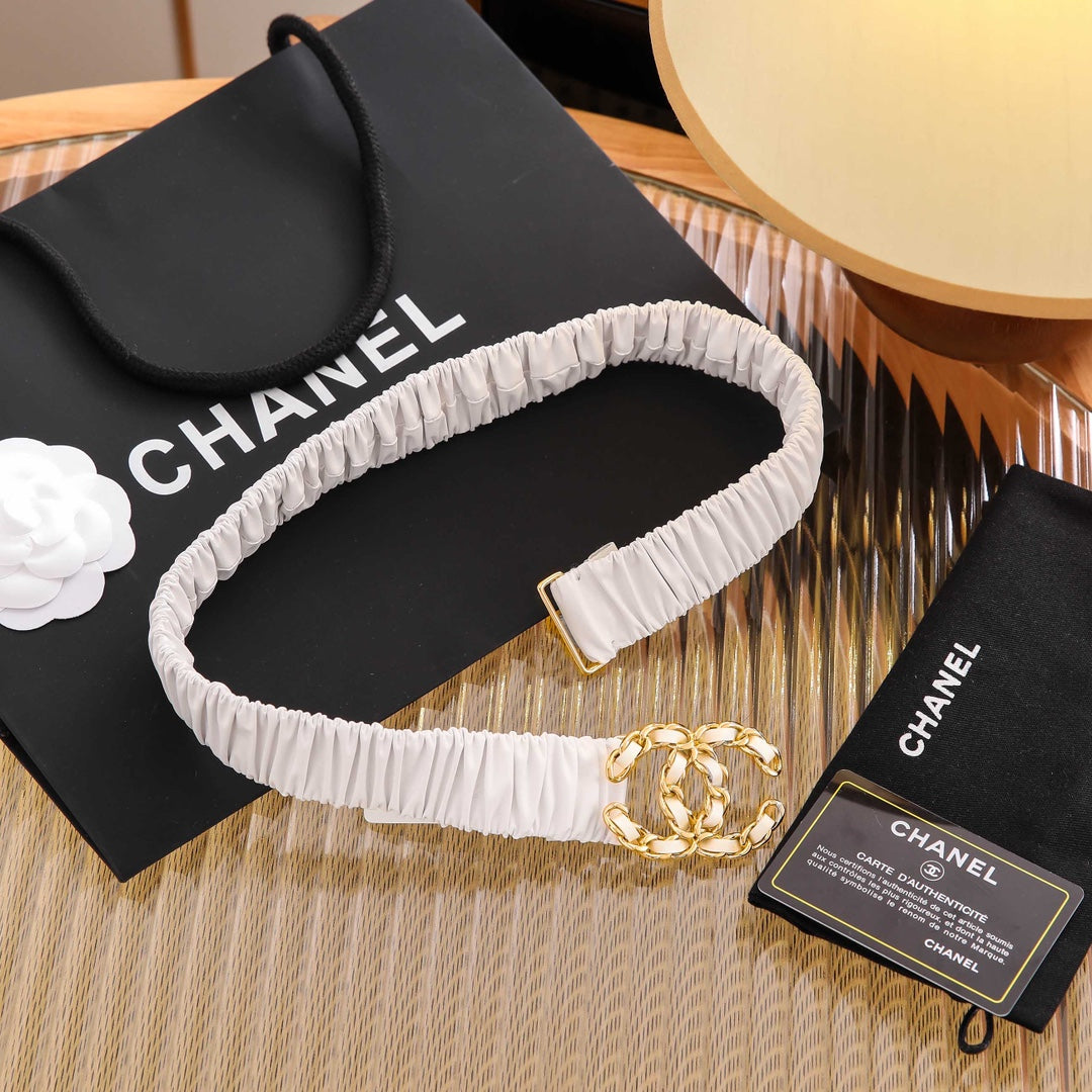 Chanle Elastic Belt White Gold 3CM A26301