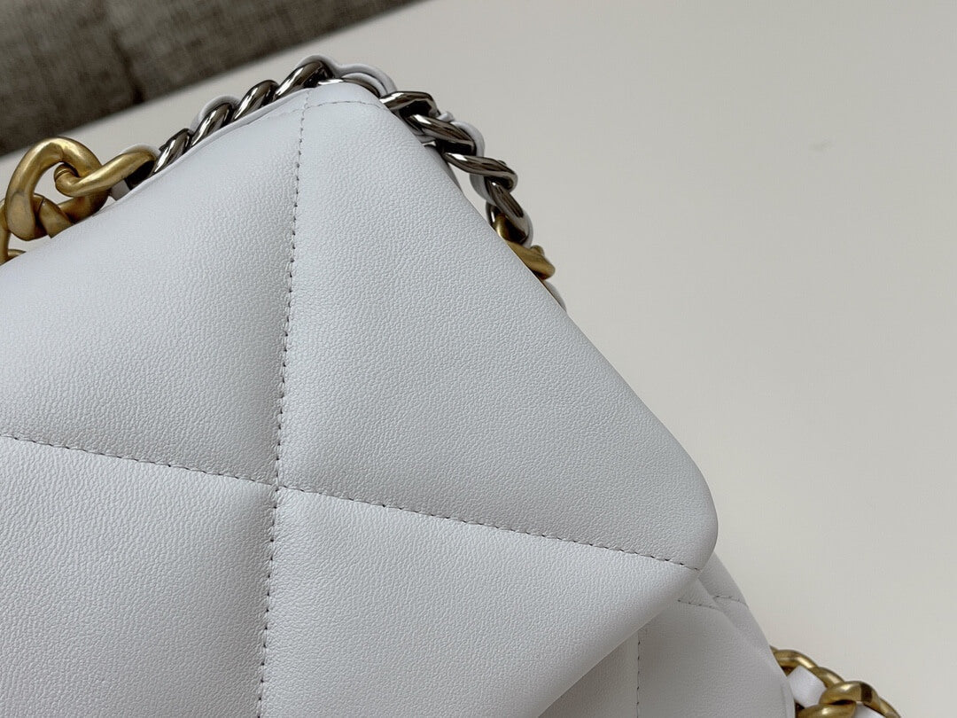 chan 19bags lambskin leather gold white