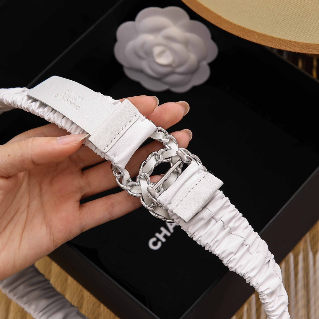 Chanle Elastic Belt White Silver 3CM A26301