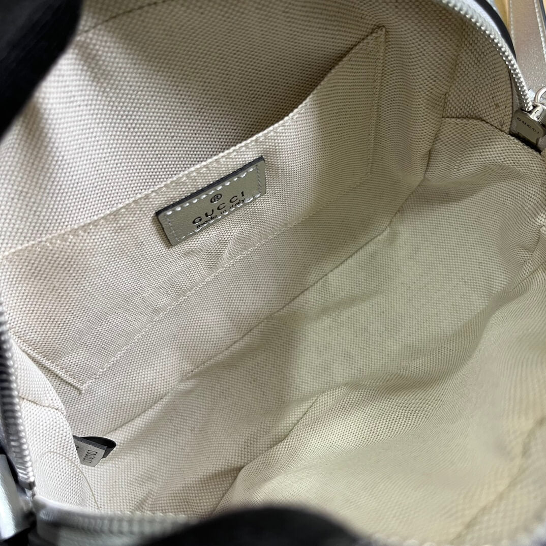 gg 742360 blondie shoulder bag 21cm silver leather free shipping