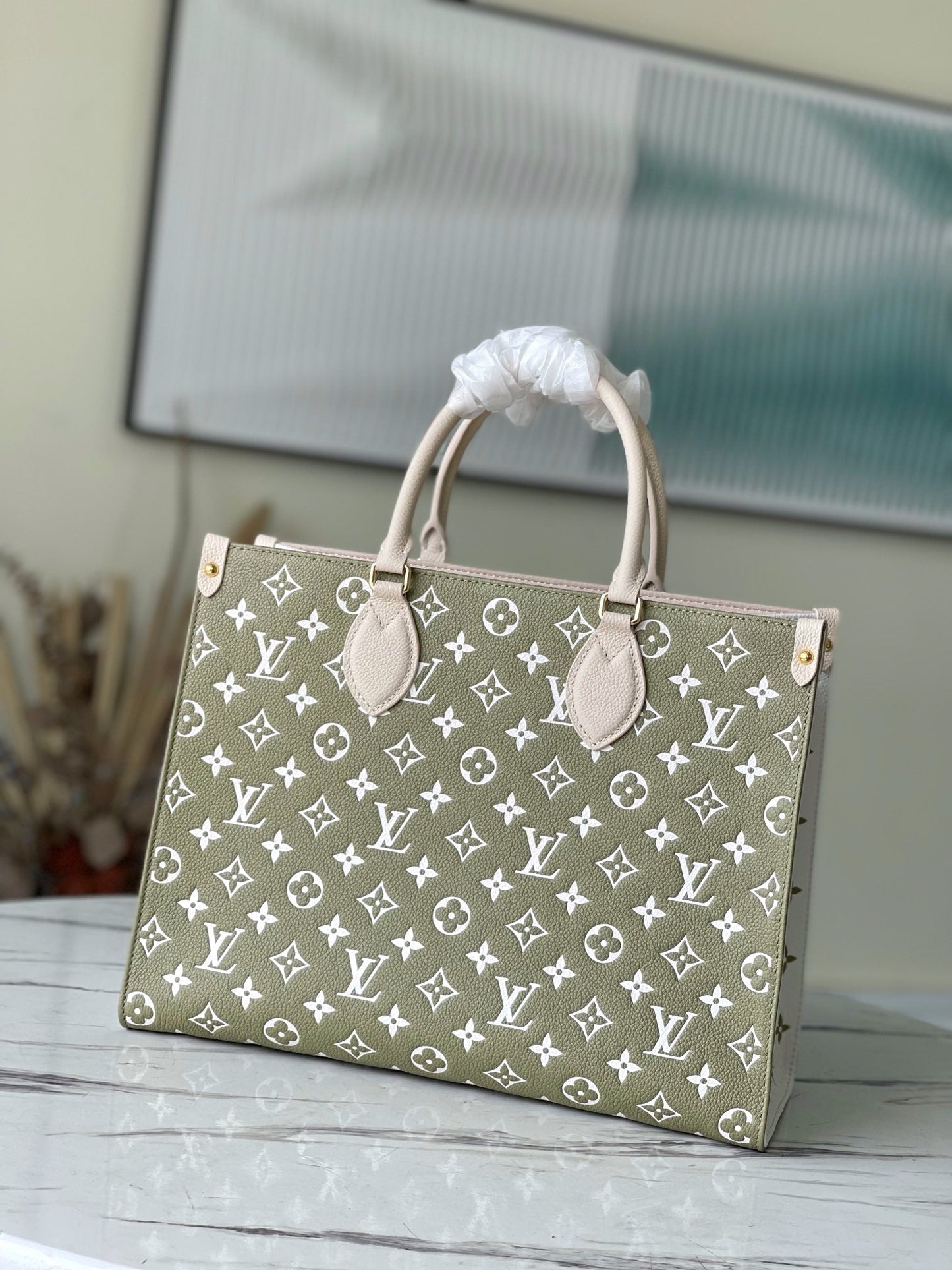 louis vuitton monogram empreinte onthego mm tote bag m46060 green grey