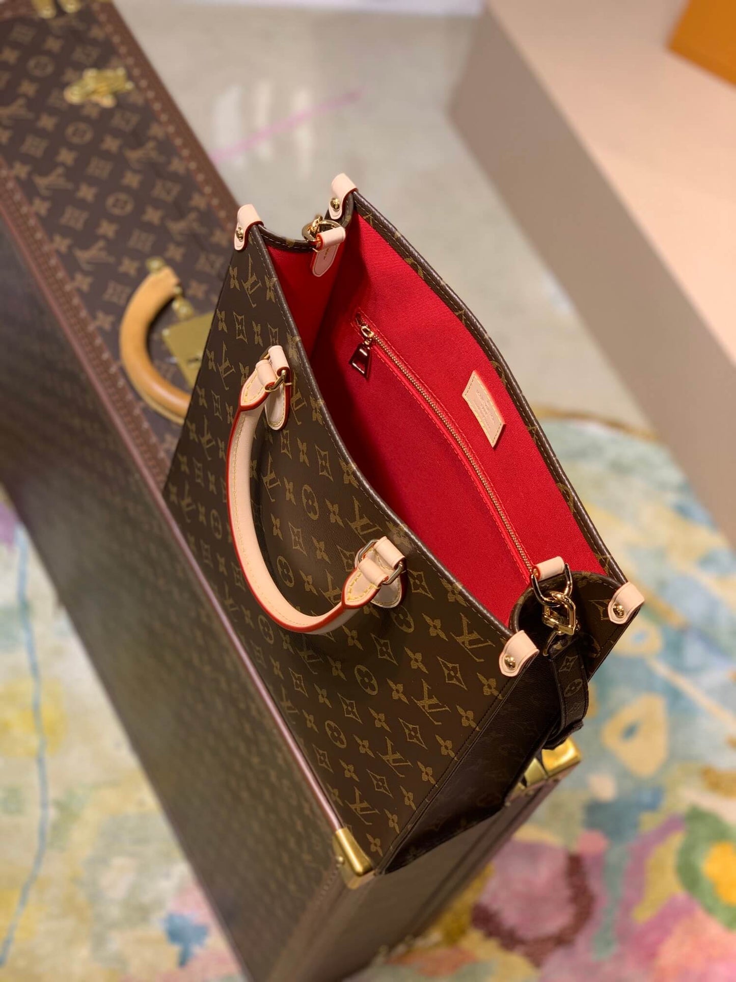 m45848 sac plat pm monogram 30cm cross body bags handbag shoulder bag inside red