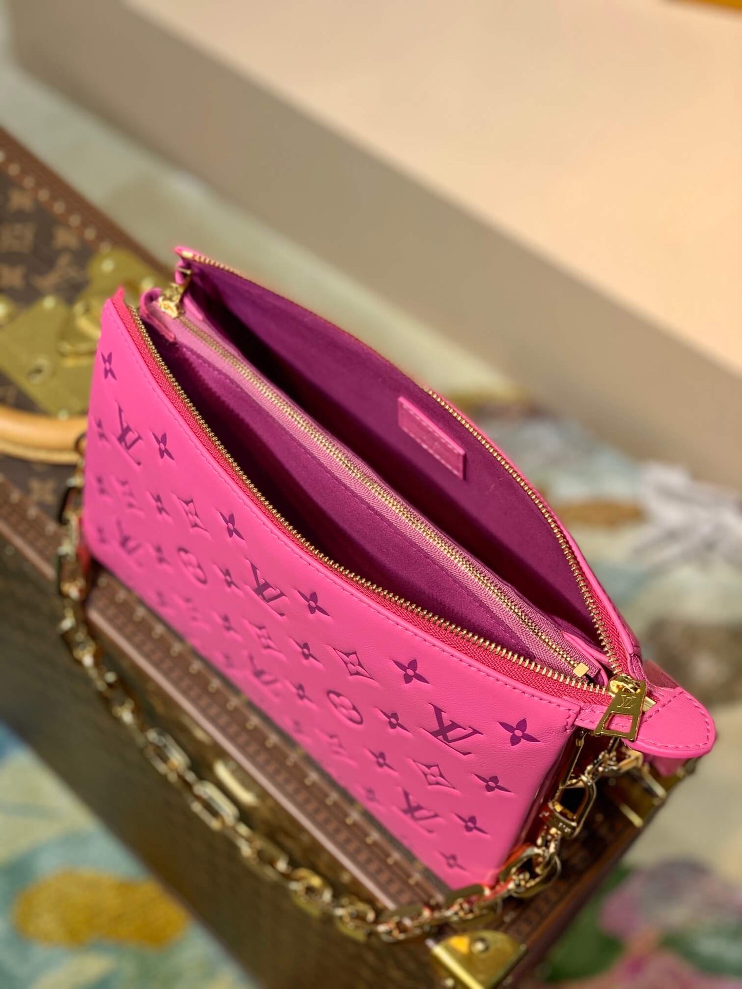 m58628 pochette coussin pm monogram 26cm rose red cowhide leather