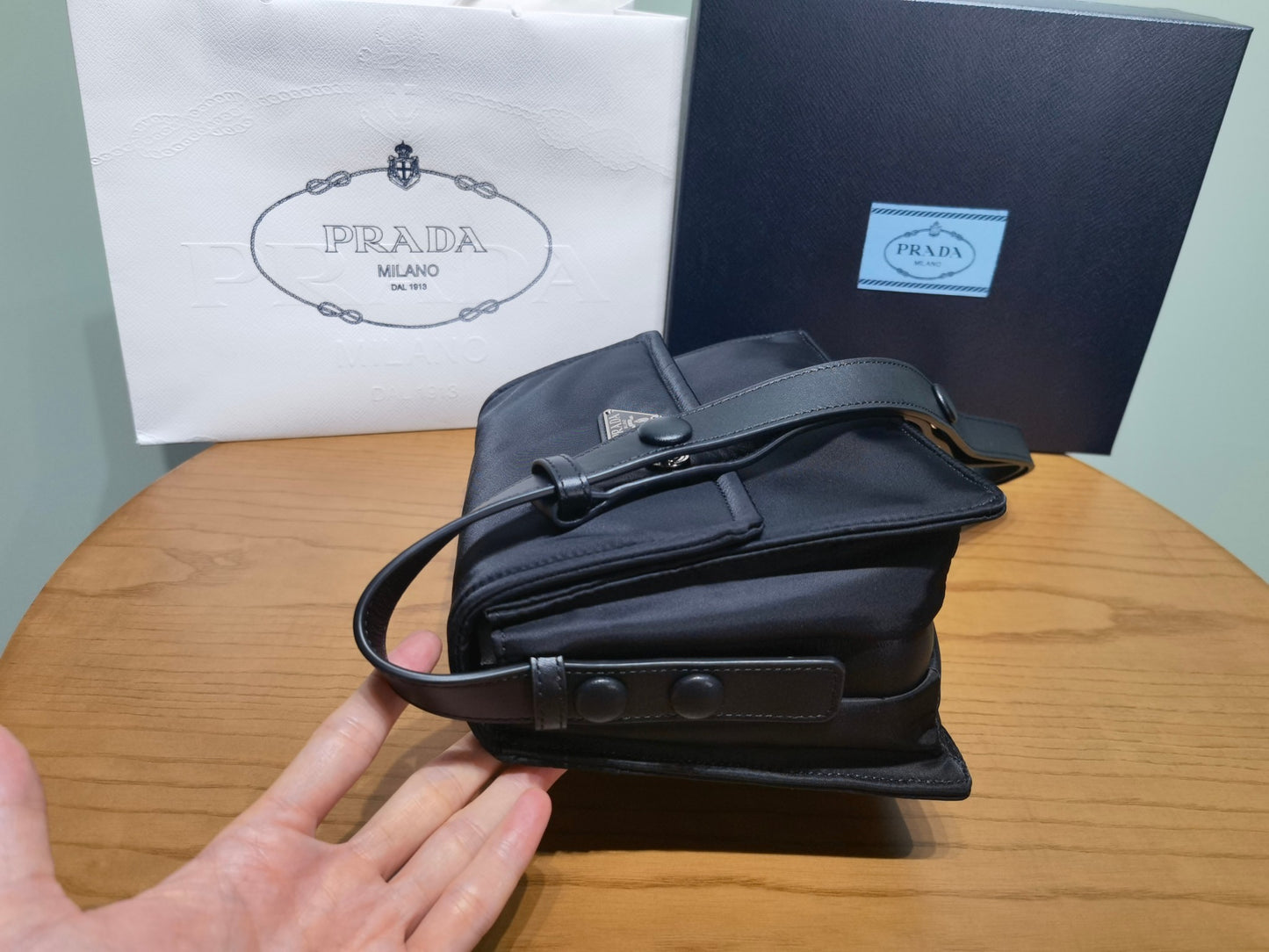 prada New Recycled Nylon Handbag 1NA339 black silver