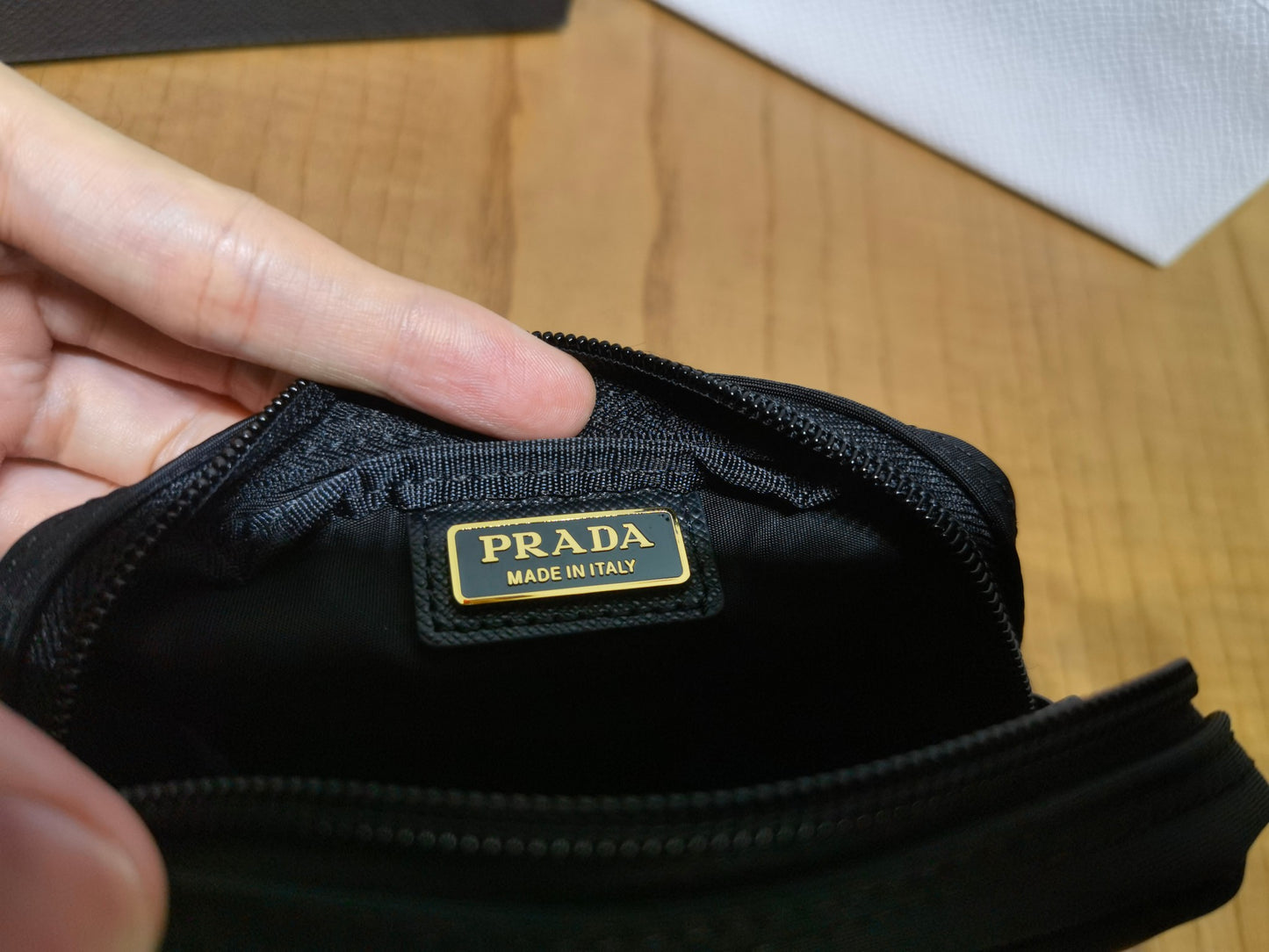 prada New Recycled Nylon Handbag 1NA339 black gold