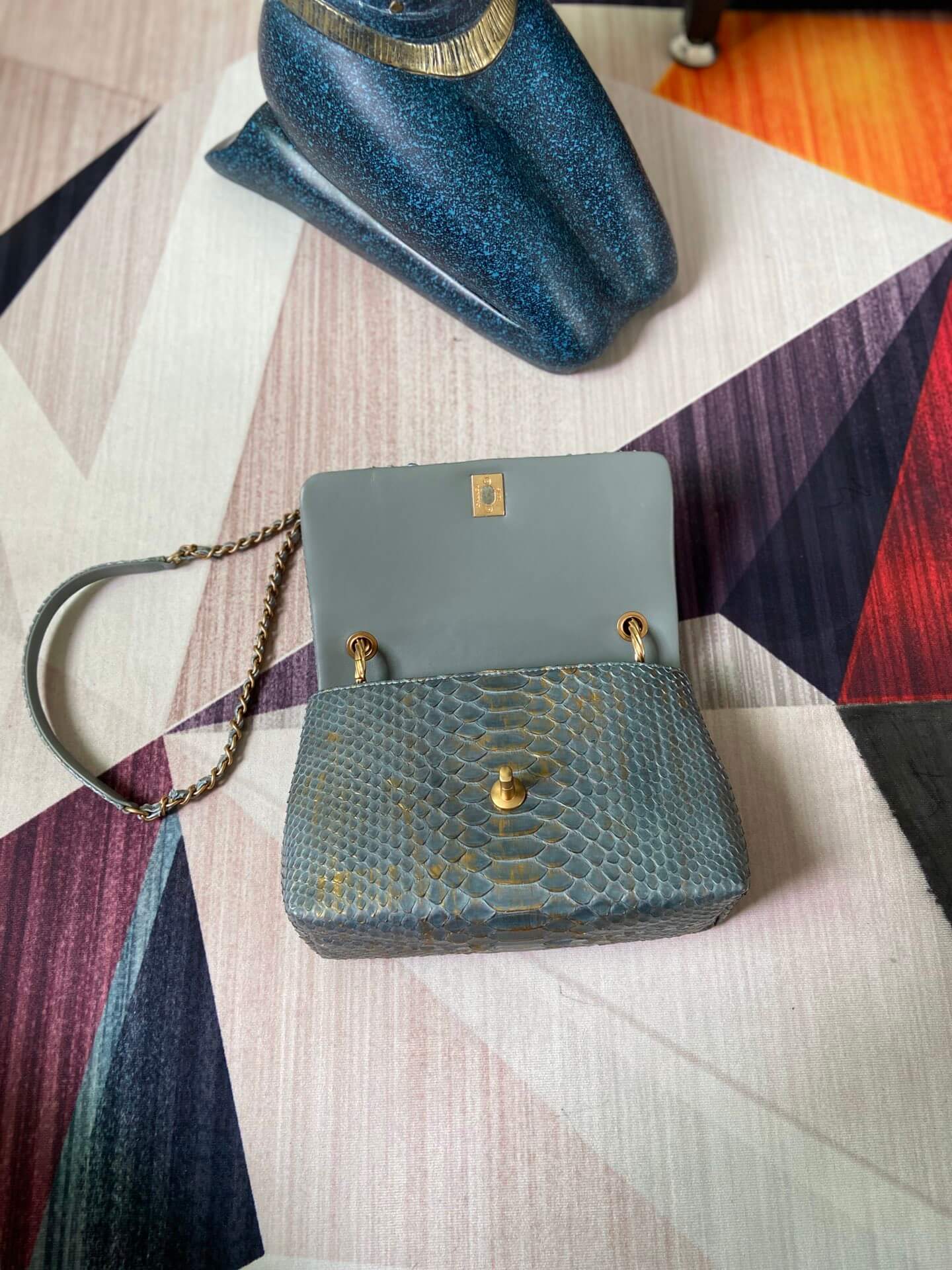 as2044 handbag blue black leather