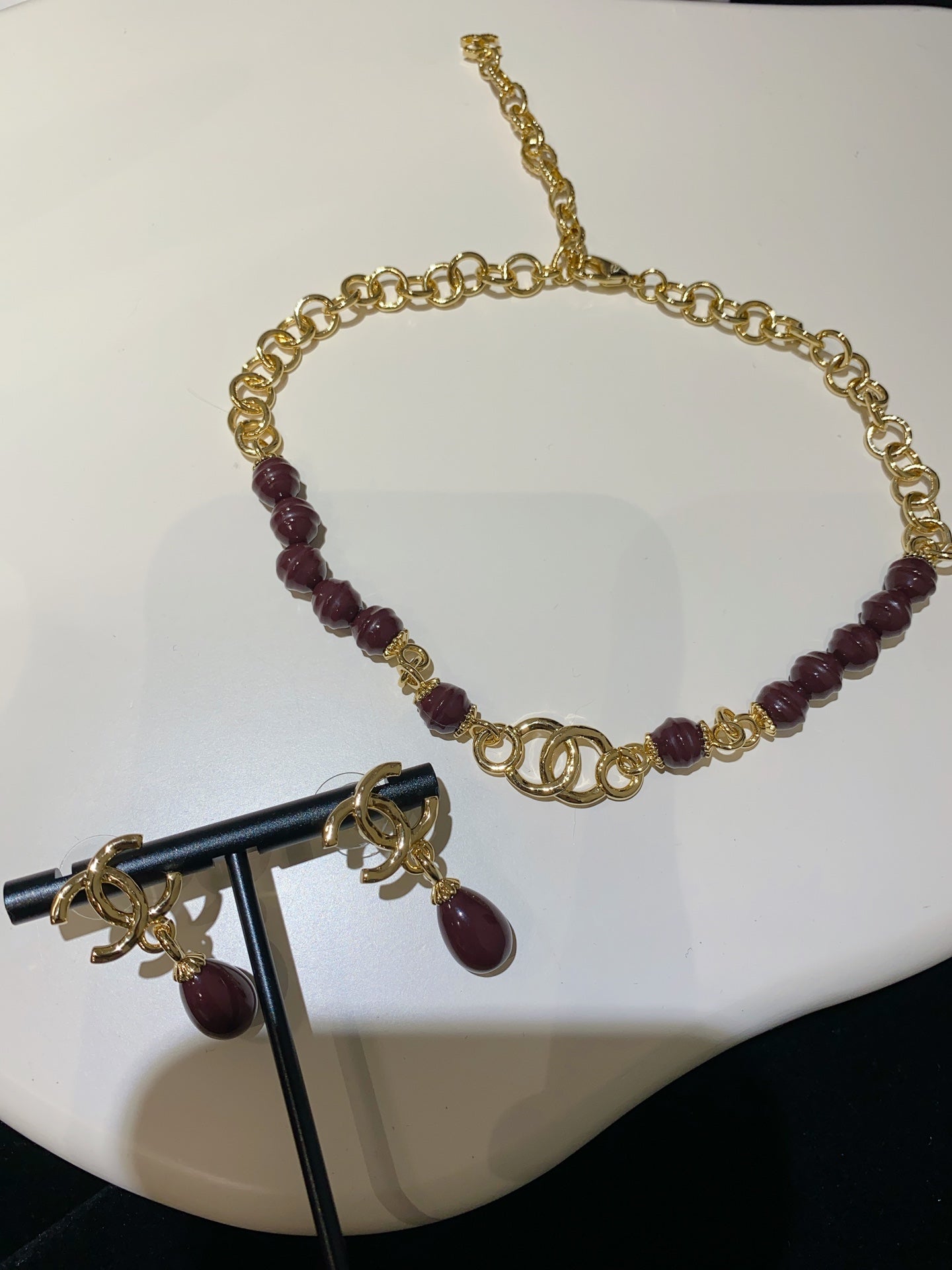 chanel retro light luxury noble necklace earrings xlc41